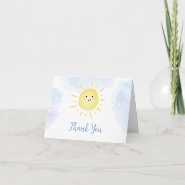 Carte De Remerciements Soleil Nuages Bleu Anniversaire (Devant)