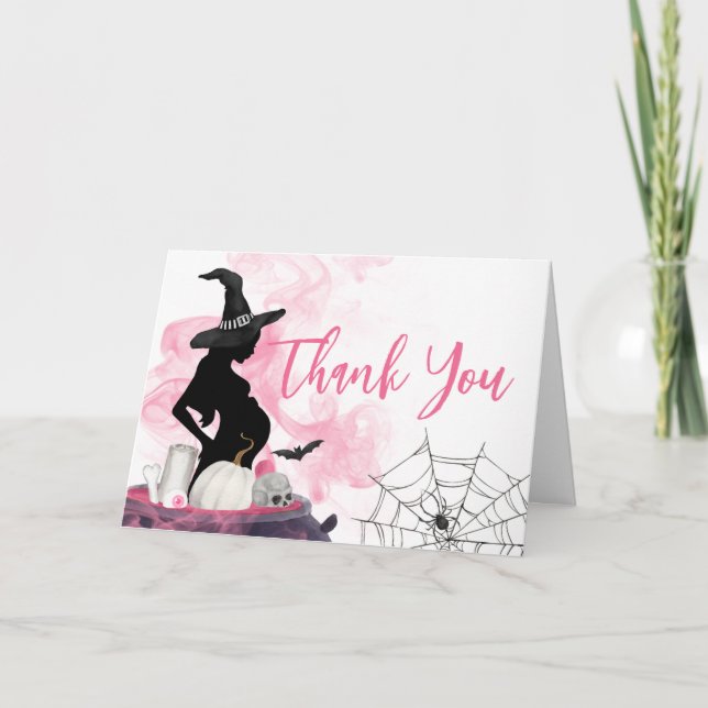 Carte De Remerciements Sorcière rose Un bébé brasse du Baby shower (Devant)