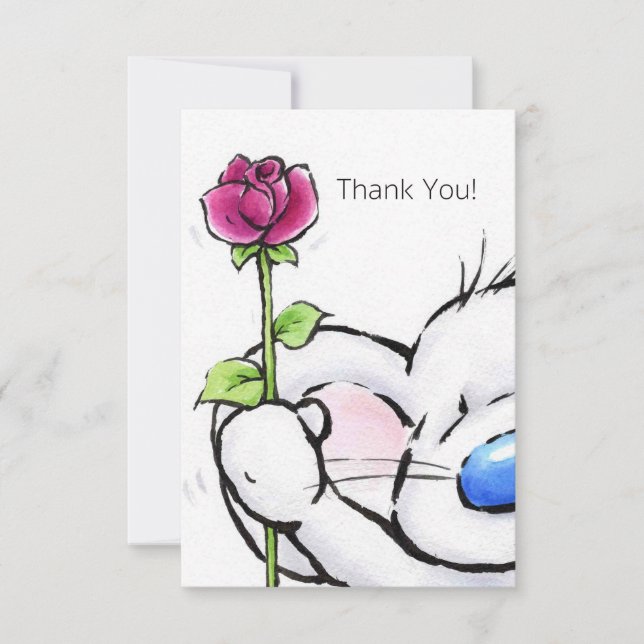 Carte De Remerciements souris mignonne extraordinaire avec le rose rouge, (Devant)