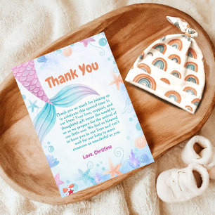 Carte De Remerciements Sous la fête du Baby shower de la sirène de mer