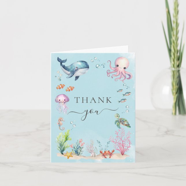 Carte De Remerciements Sous La Mer Animaux Aquarelle Animaux (Devant)