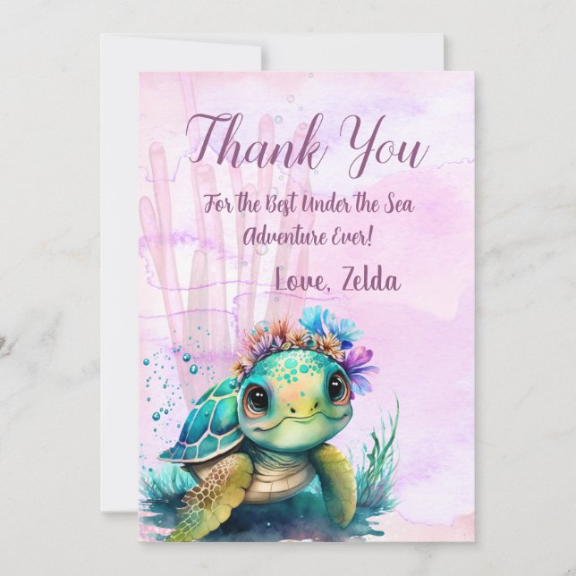 Carte De Remerciements Sous la mer, Anniversaire des tortues (Devant)