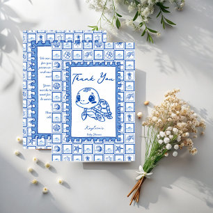Carte De Remerciements Sous la mer bleue adorable fête de bébé tortue