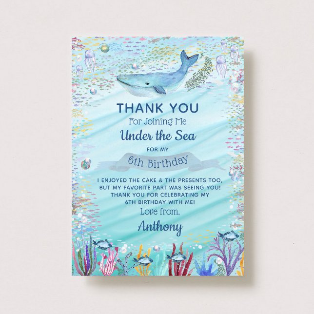 Carte De Remerciements Sous la mer Tout âge Anniversaire (Créateur téléchargé)