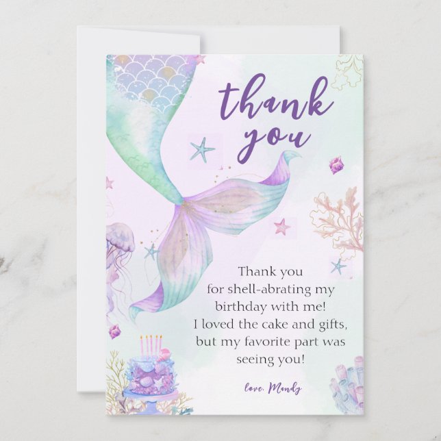 Carte De Remerciements Sous la mer violet Turquoise petite sirène (Devant)
