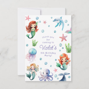 Carte De Remerciements Sous l'aquarelle marine Fête d'anniversaire de la 