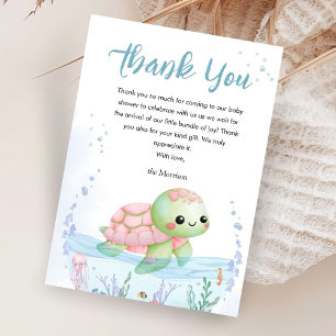 Carte De Remerciements Sous le Baby shower de tortue rose marine