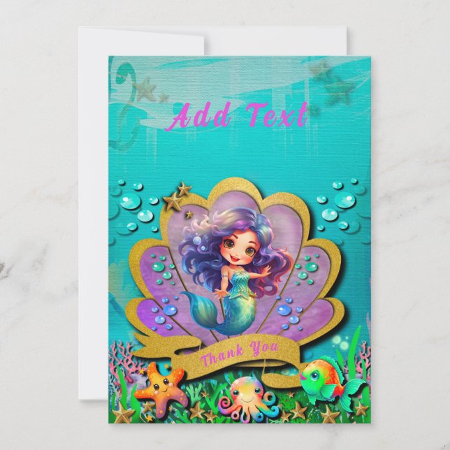 Carte De Remerciements Sous l'océan & Fête d'anniversaire de fille sirène (Devant)