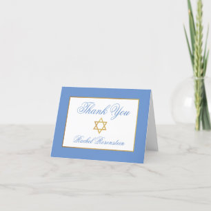 Carte De Remerciements Spécial 1 Bat mitzvah Bleu Or plié