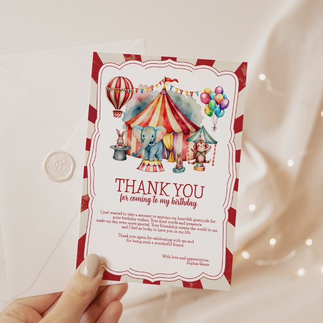 Carte De Remerciements Spectacle de Cirque & Animaux de Fête Carnavalesqu (Créateur téléchargé)