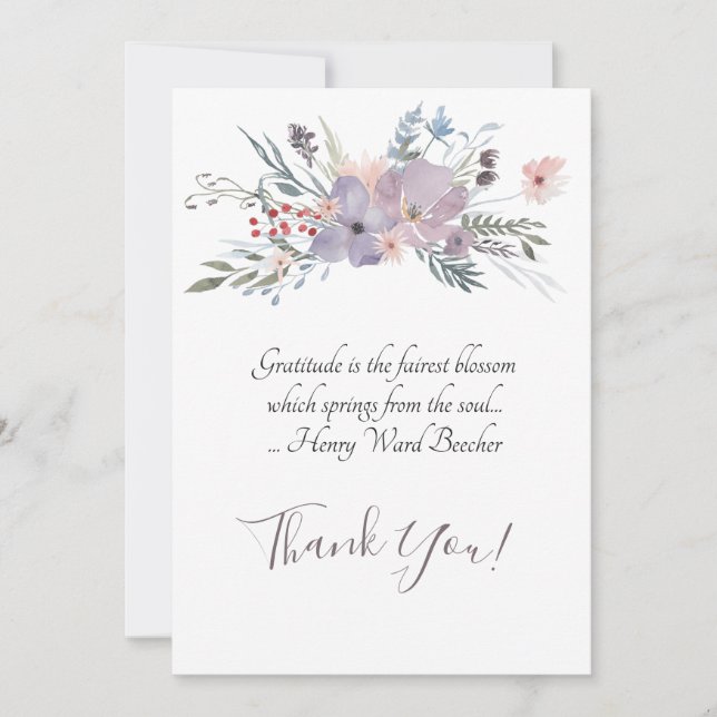 Carte De Remerciements Spray floral mauve délicat en aquarelles (Devant)
