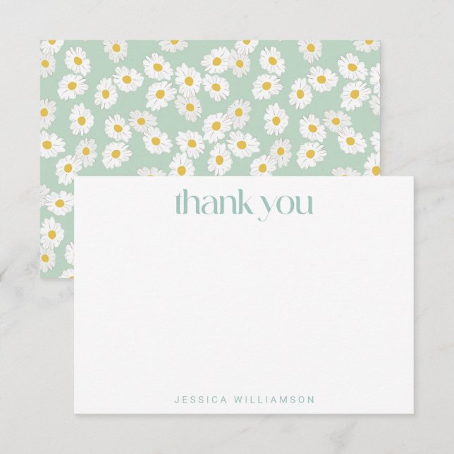 Carte De Remerciements Spring Pastel Sage Green Daisies Fête des mariées (Devant / Derrière)