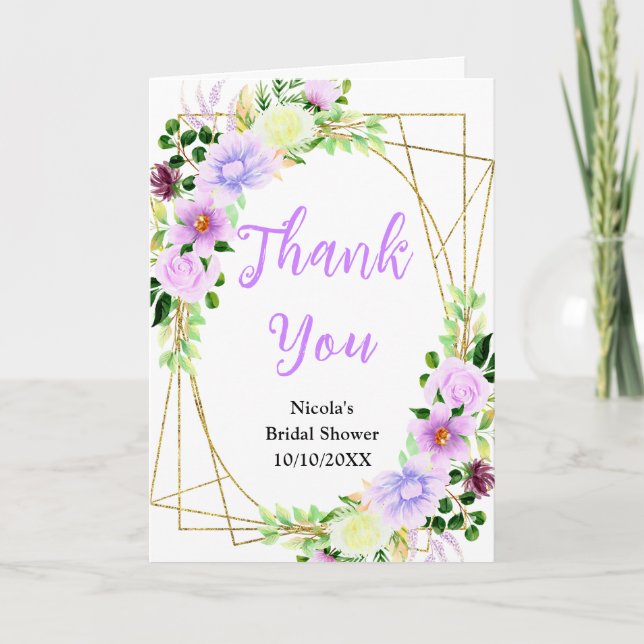 Carte De Remerciements Spring Purple Flowers with Foliage Bridal Shower (Devant)
