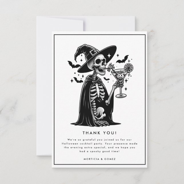 Carte De Remerciements Squelette noir et blanc Halloween Party (Devant)