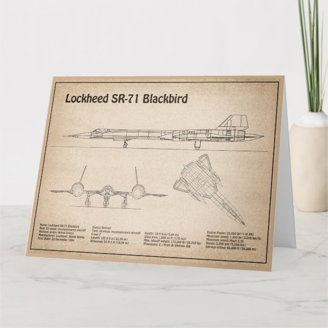Carte De Remerciements SR-71 Blackbird - Plan directeur de l'avion SD (Devant)