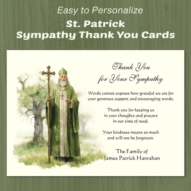 Carte De Remerciements St. Patrick Sympathie irlandaise catholique Condol (Easy to Personalize St. Patrick Sympathy Thank you cards)
