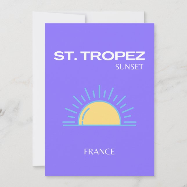 Carte De Remerciements St Tropez, Coucher de soleil, Violet (Devant)