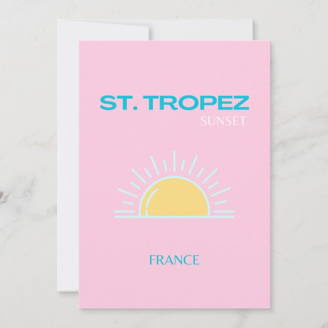 Carte De Remerciements St Tropez, France, Preppy, Rose (Devant)
