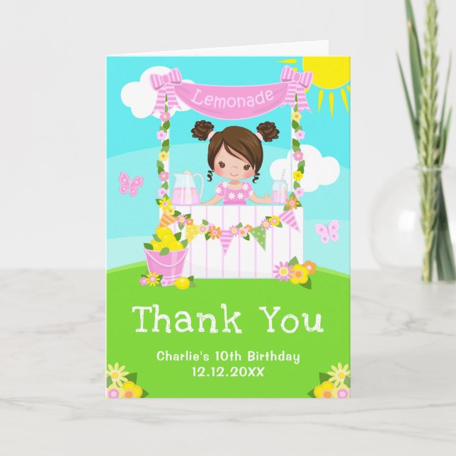 Carte De Remerciements Stand de citronnade rose Anniversaire Brown coiffe (Devant)