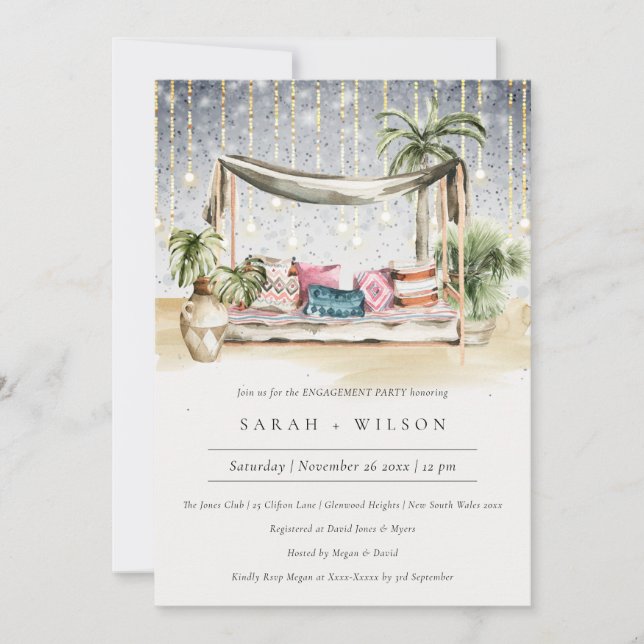 Carte De Remerciements Starry Night Tropical Cabana Fiançailles Invitatio (Devant)