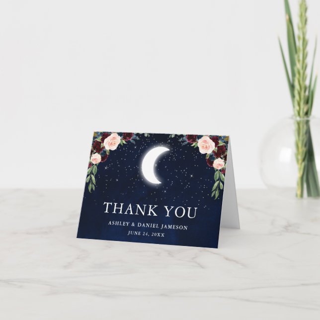 Carte De Remerciements Stars Mariages célestes Sky Moon Note florale (Devant)