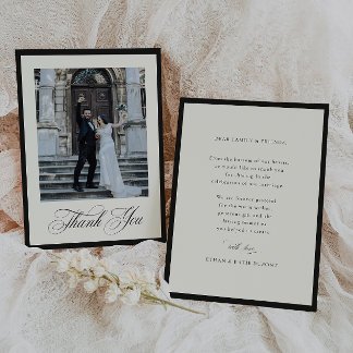 Carte De Remerciements STATELY CALLIGRAPHY Wedding Photo