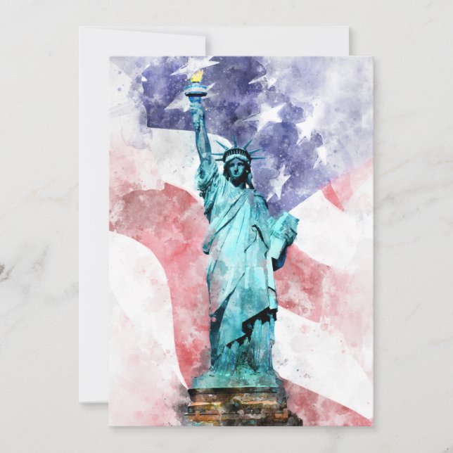 Carte De Remerciements Statue de la Liberté avec aquarelle drapeau (Devant)