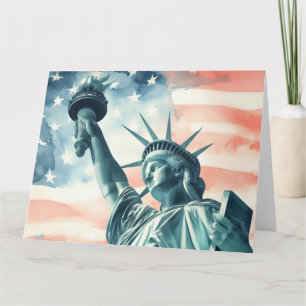 Carte De Remerciements Statue de la Liberté avec drapeau américain