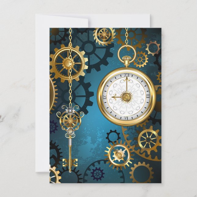 Carte De Remerciements Steampunk Arrière - plan turquoise avec Gears (Devant)