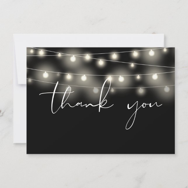 Carte De Remerciements String Lights Black And White Script Calligraphy (Devant)