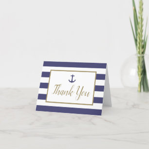 Carte De Remerciements Stripes bleu marine Ancre Gold Script