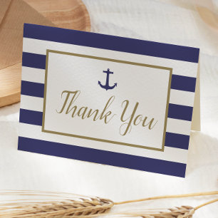 Carte De Remerciements Stripes bleu marine Ancre Gold Script