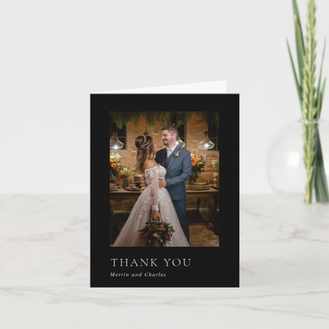Carte De Remerciements Style Black Photo Mariage moderne (Devant)