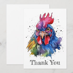Carte De Remerciements Style d'aquarelle de poulet du coq du pays