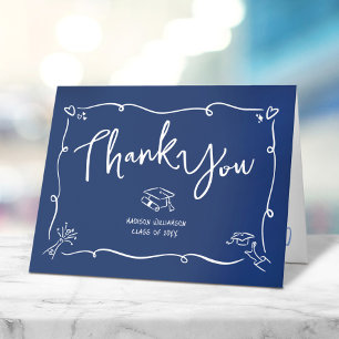 Carte De Remerciements Style de doodle dessiné à la main bleu pour la rem