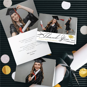 Carte De Remerciements Stylish Chic Script Chapeau de Remise des Diplômes