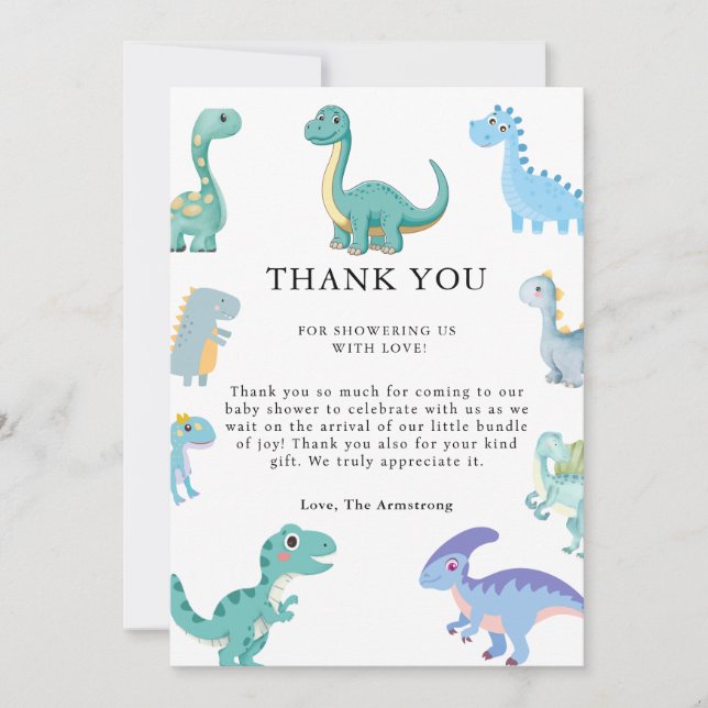 Carte De Remerciements Stylish Dinosaur Baby Shower White (Devant)