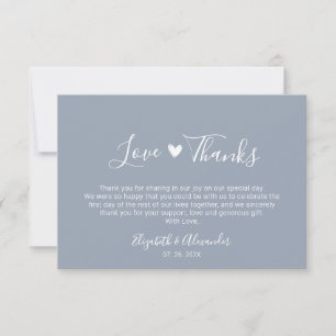 Carte De Remerciements Stylish Love and Thanks Script Dusty Blue Mariage