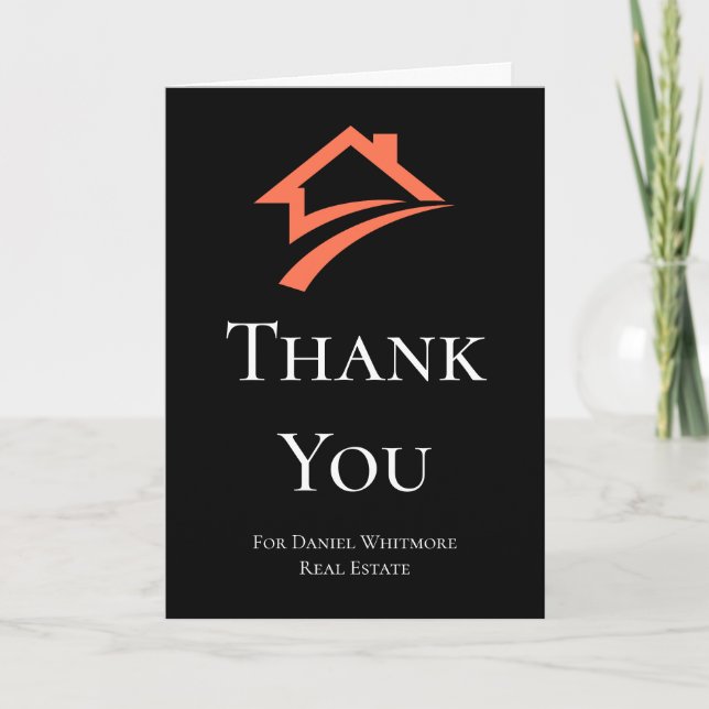 Carte De Remerciements Stylish Unique Black Real Estate Agent (Devant)