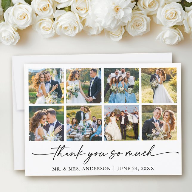 Carte De Remerciements Stylo d'encre de calligraphie moderne Mariage 8 Ph (Customize to add text to back of card.)