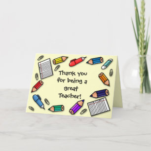 Carte De Remerciements Stylos et crayons pour enseignants personnalisable