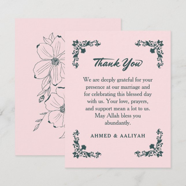 Carte De Remerciements Subtle Grace Blush & Slate Gray Floral Wedding (Devant / Derrière)