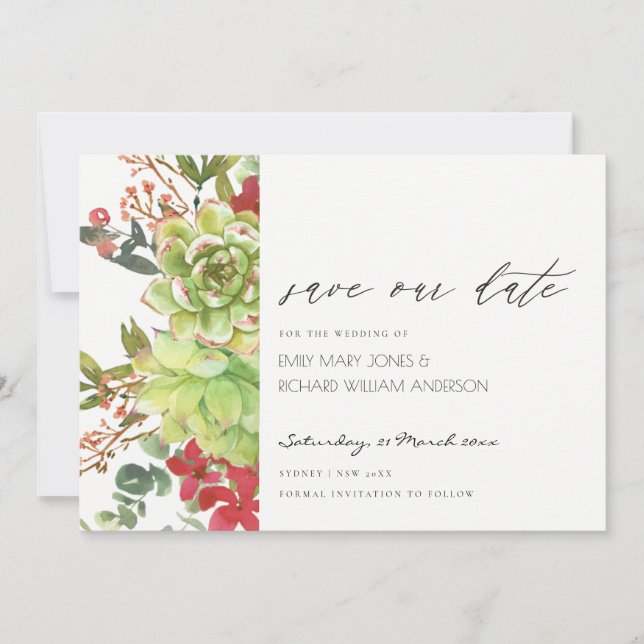 Carte De Remerciements Succulent Cactus Red Floral Enregistrer l'Invitati (Devant)
