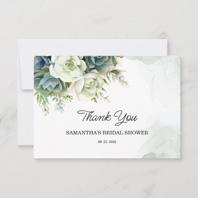 Carte De Remerciements Succulents, fleurs et Fête des mariées verdoyante (Devant)