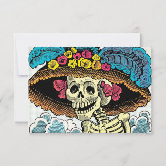 Carte De Remerciements Sugar Skull Lady in Floral Sun Hat Pop Art Graphic
