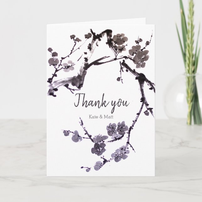 Carte De Remerciements Sumie de fleur de prune (Devant)