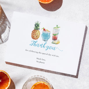 Carte De Remerciements Summer Blue Watercolor Cocktail Anniversaire