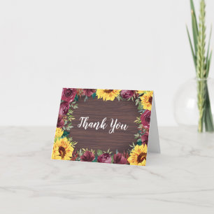 Carte De Remerciements Sunflower Bourgogne Rose Frontière Mariage bois