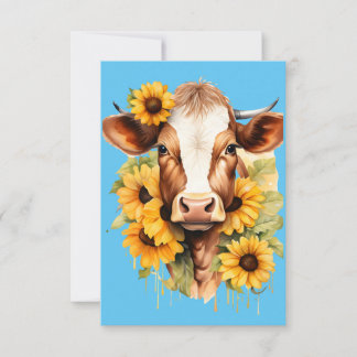 Carte De Remerciements Sunflower Cow Thank You Card