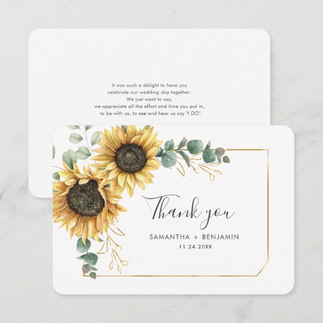 Carte De Remerciements Sunflower Eucalyptus Mariage botanique (Devant / Derrière)